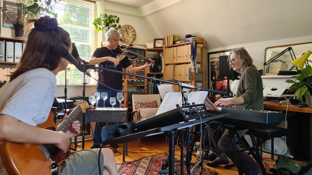 A rehearsal of Ocean Songs featuring Lottie P, Nic Pendlebury and Colin Riley.